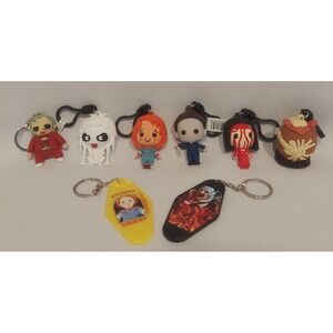 Horror Movie Characters Bag Clips & Key Chains Lot of 8 Chucky Carrie Michael